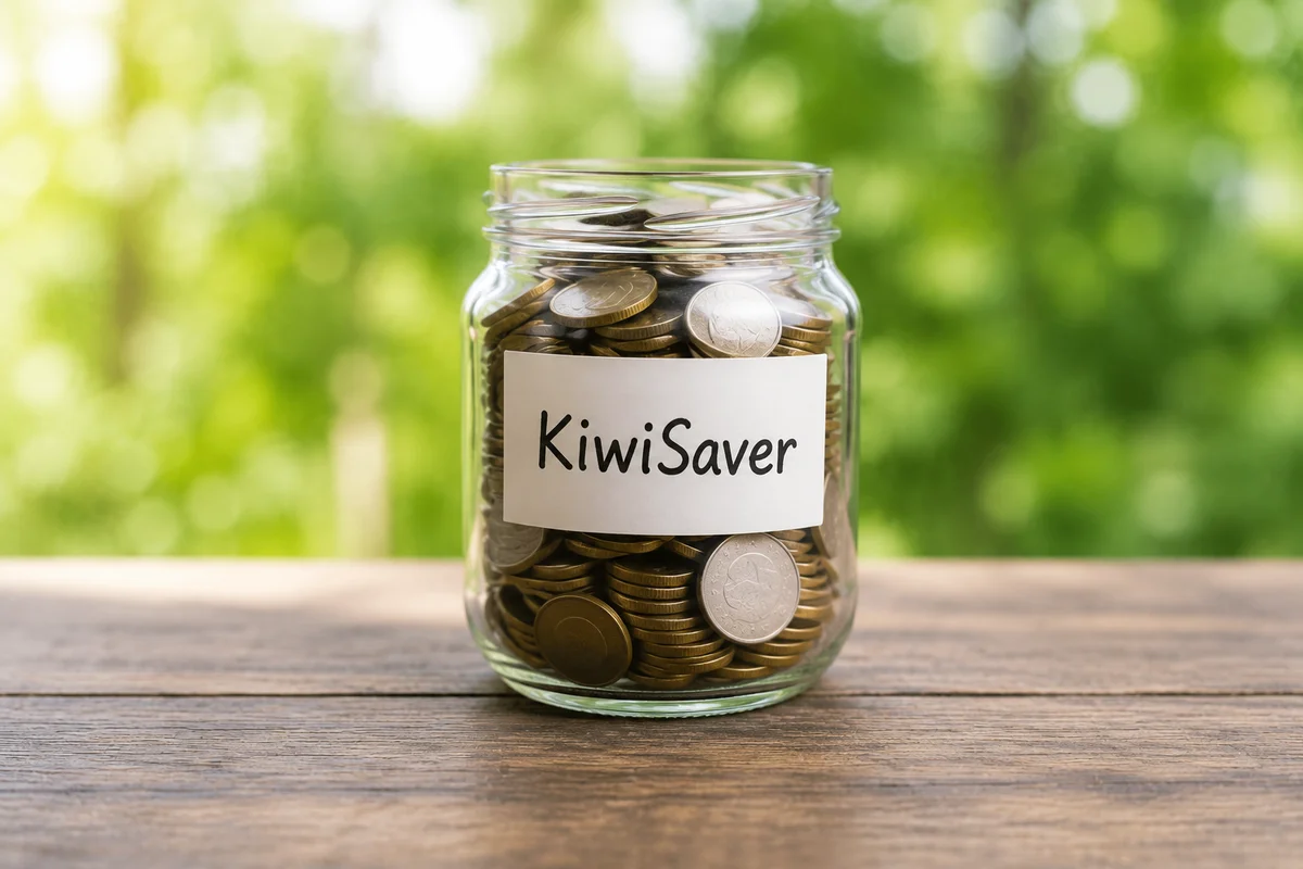 Glass jar labelled KiwiSaver filled with coins, representing the KiwiSaver first home withdrawal